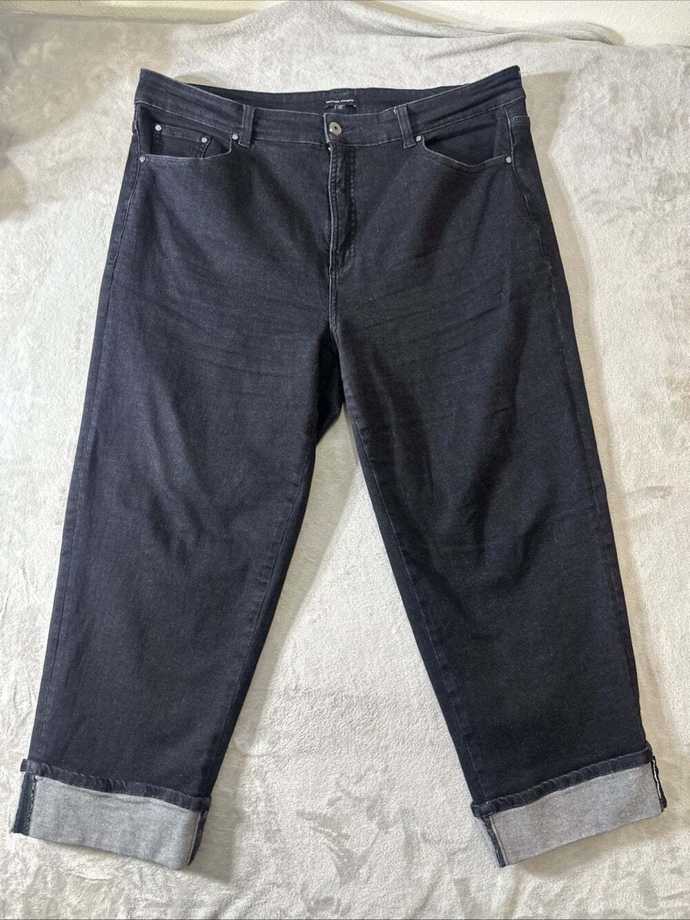 Universal Standard Womens Jeans Size 20 Black Denim Straight Leg Plus Cuffed